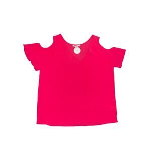 C&E Cold Shoulders Hot Pink Blouse Size Large Flirty Girlie Romantic